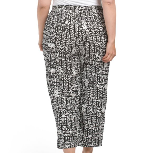 NEW SUNNY LEIGH Plus rayon Linen Blend Tie Front Top Black/White Multi 261tn - Picture 3 of 4